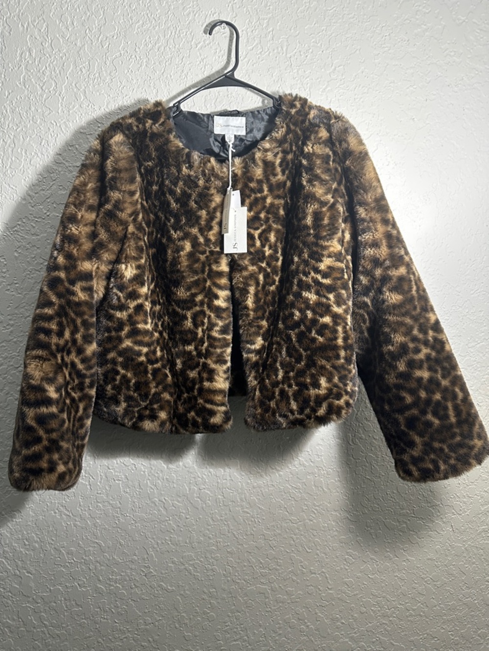 Jessica Simpson Leopard Print Faux Fur Jacket - Brown/Black